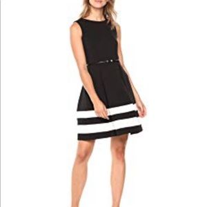 Calvin Klein Black fit and flare belted dress